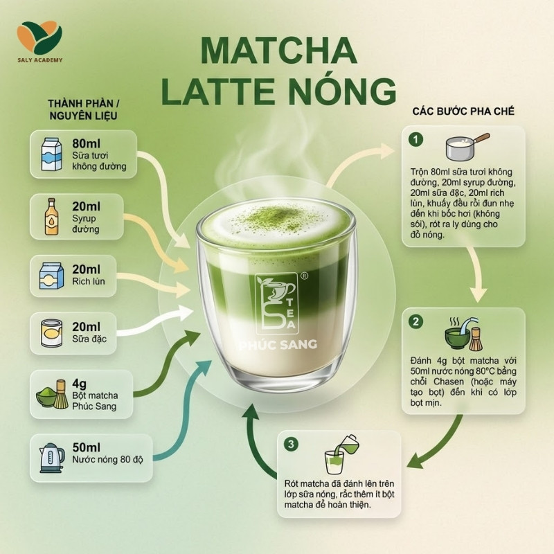 Cách làm matcha latte nóng thơm ngon, hấp dẫn