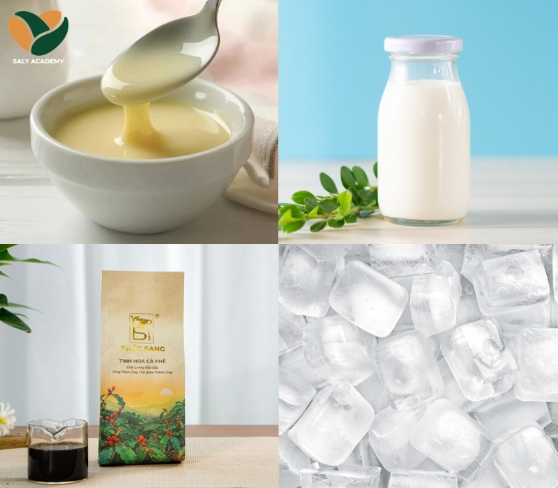 Nguyên liệu chuẩn bị để làm bạc xỉu đá 3 tầng