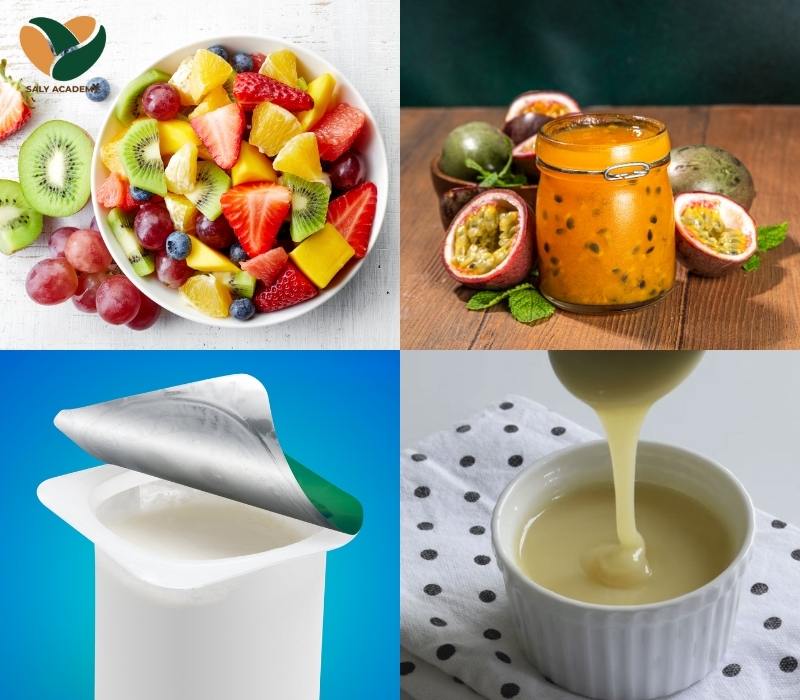 Chuẩn bị nguyên liệu làm món sữa chua lắc trái cây nhiệt đới