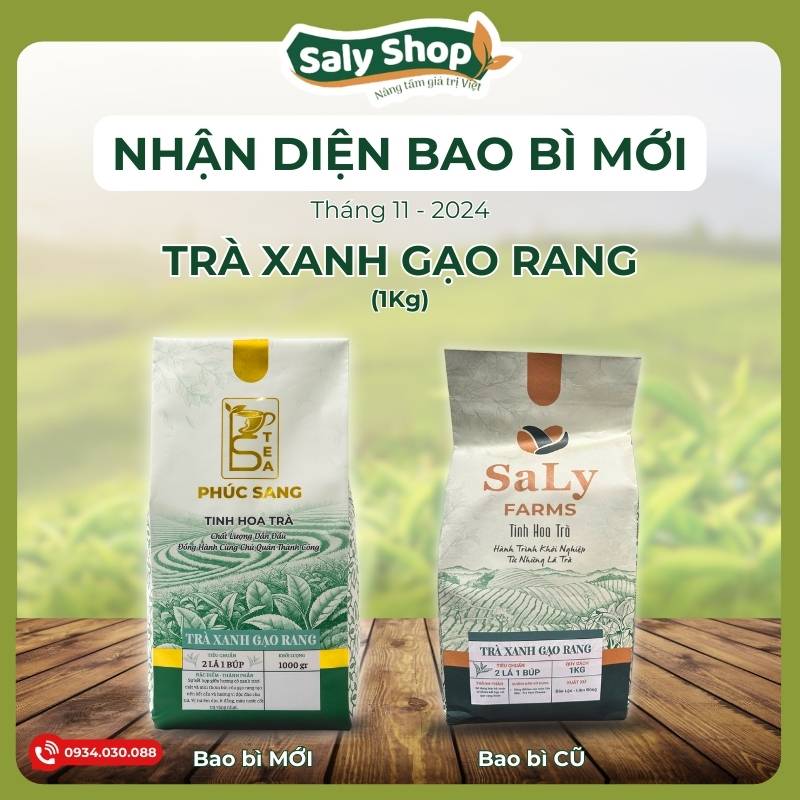 Bao bì mới Trà xanh gạo rang Phúc Sang