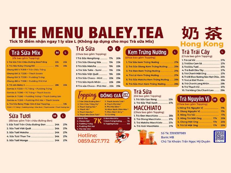 Mẫu menu quán trà sữa Baley Tea