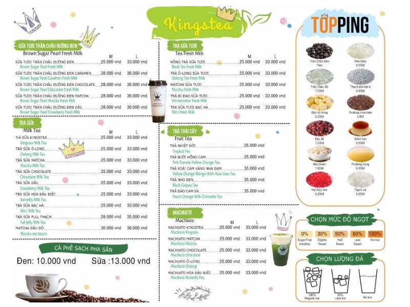 Menu đẹp của quán Kingstea