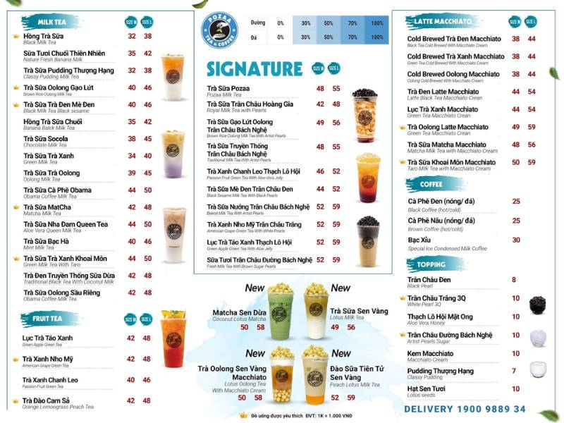 Mẫu menu đẹp cho quán trà sữa (Nguồn: Pozaa tea and coffee)