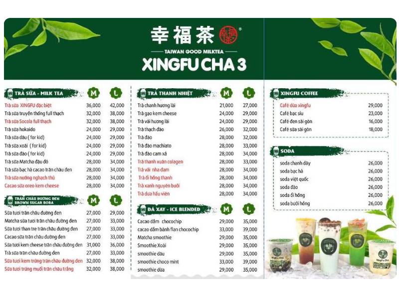 Menu quán trà sữa Xingfucha3