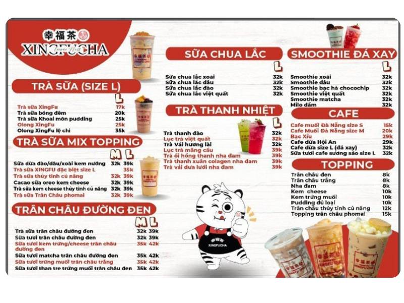 Mẫu menu quán trà sữa Xingfucha