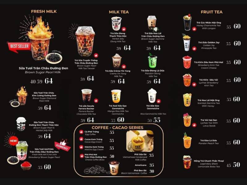 Mẫu menu quán trà sữa Xingfutang