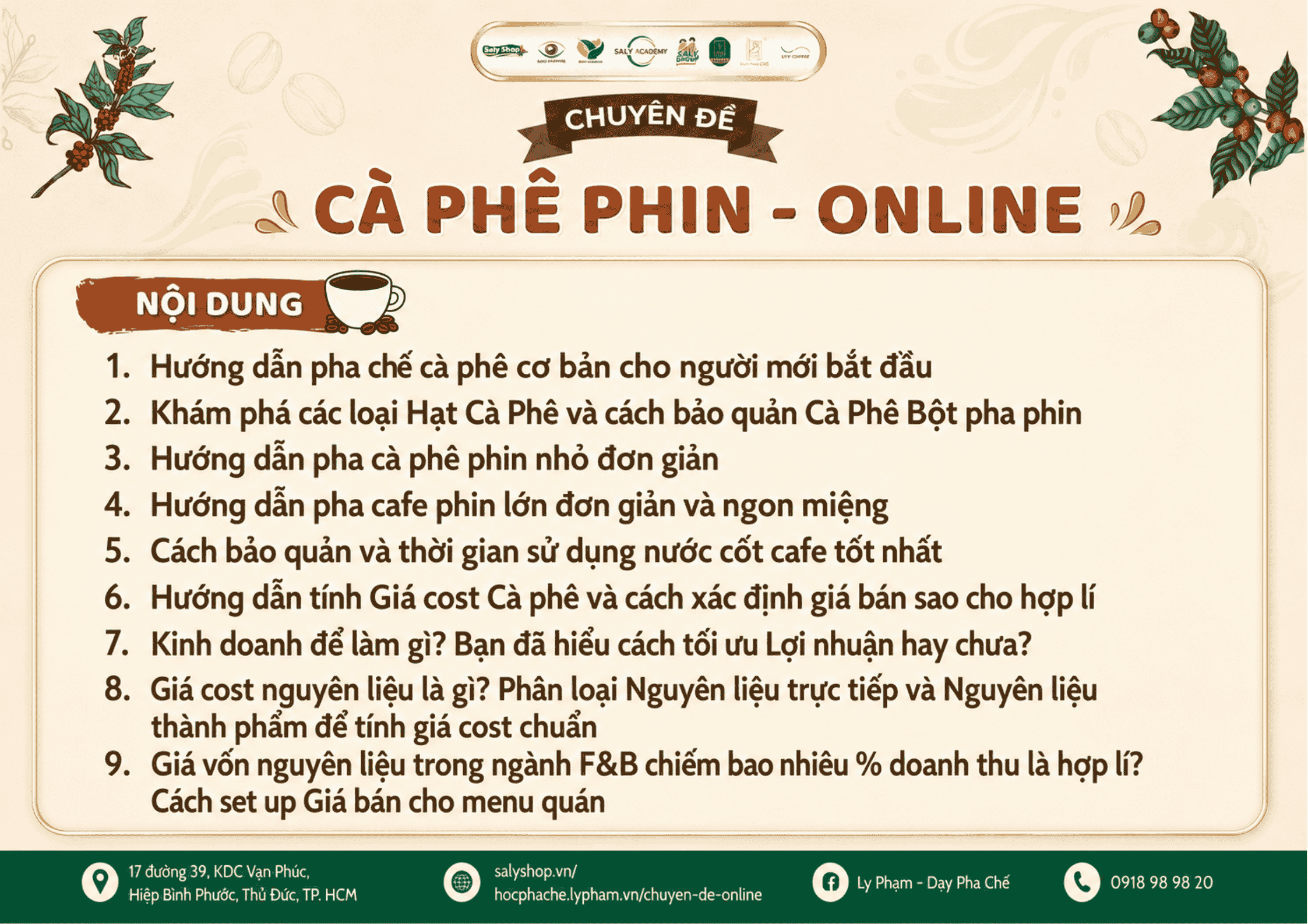 Nội dung khóa học Cà phê phin Online tại SaLy Academy