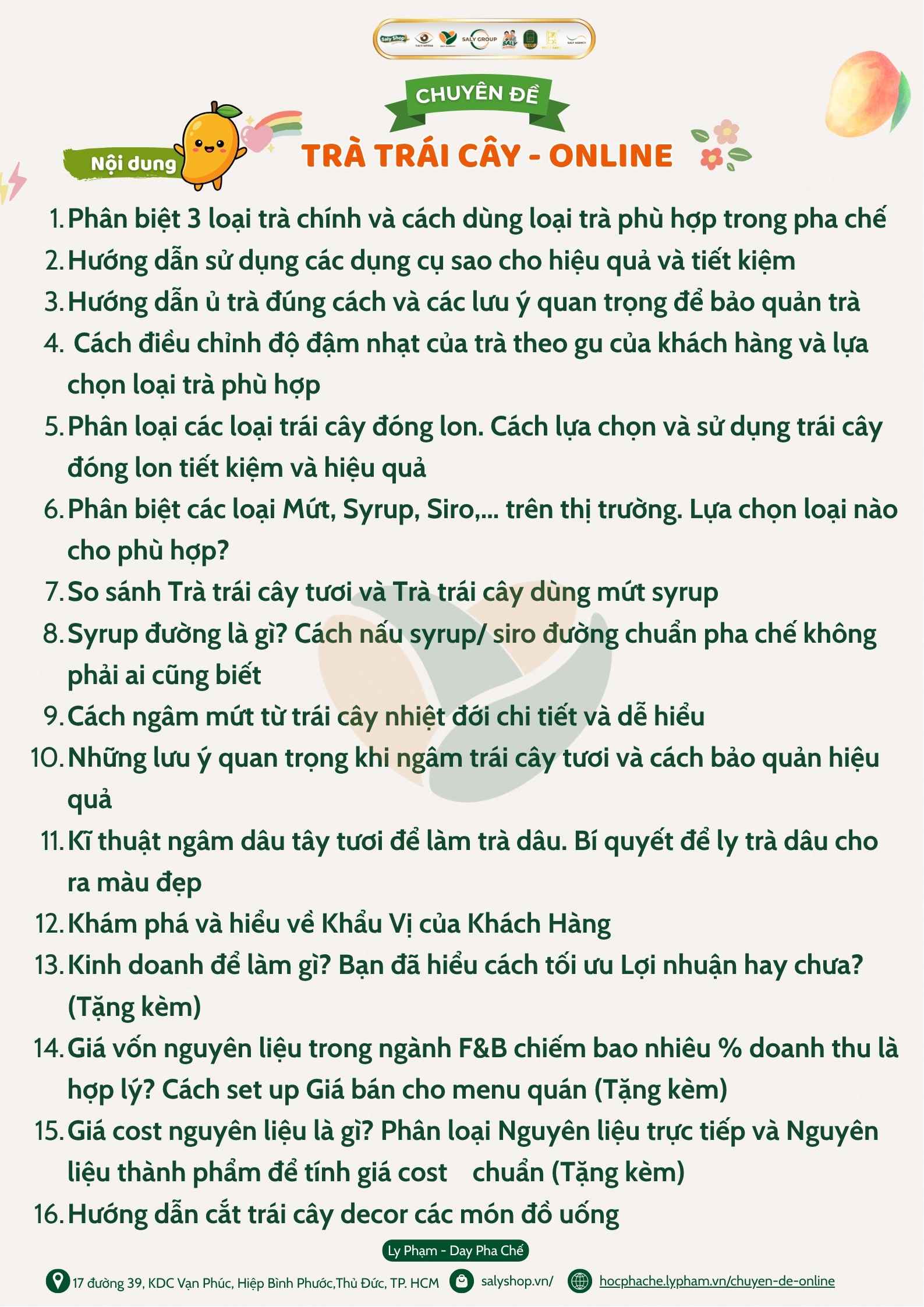 Nội dung khóa học Trà trái cây Online tại SaLy Academy Nội dung khóa học Trà trái cây Online tại SaLy Academy