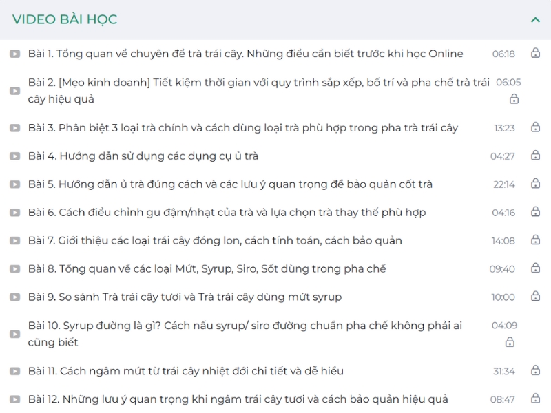 Nội dung khóa học Trà trái cây Online tại SaLy Academy