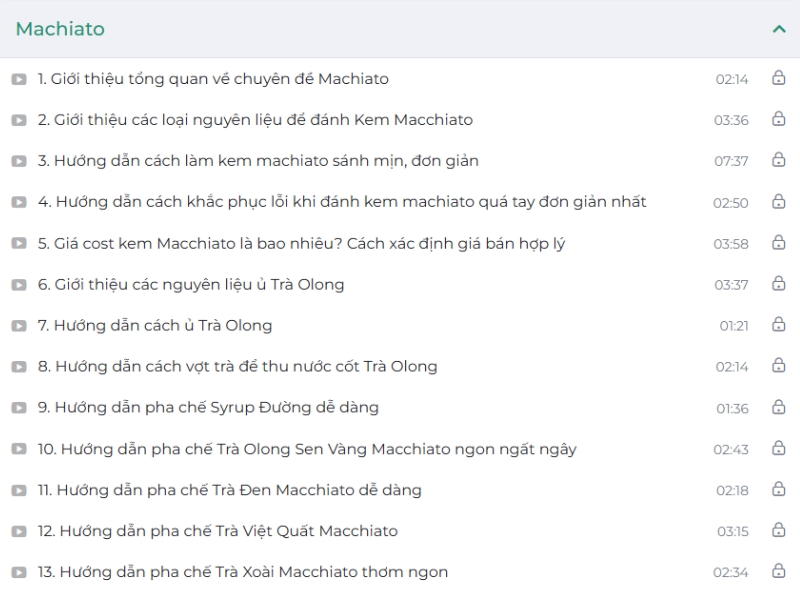 Nội dung khóa học pha chế Macchiato - Đá xay Online Nội dung khóa học pha chế Macchiato - Đá xay Online