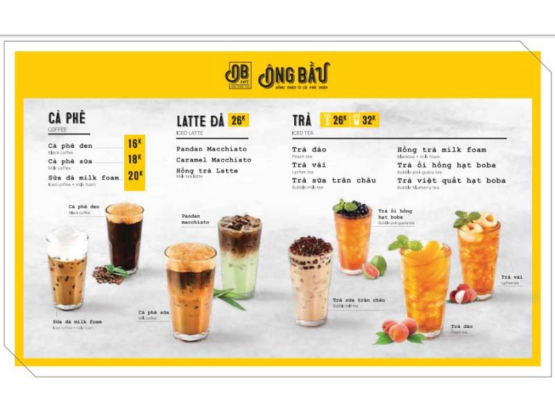 Xác định mức giá trong menu nước uống (Nguồn: Cafe Ông Bầu)