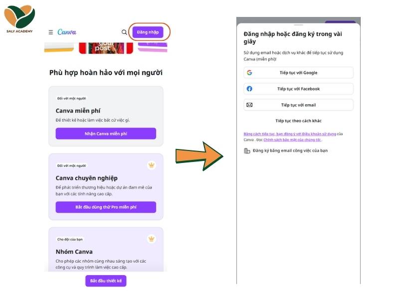 Đăng nhập, đăng kí tài khoản Canva