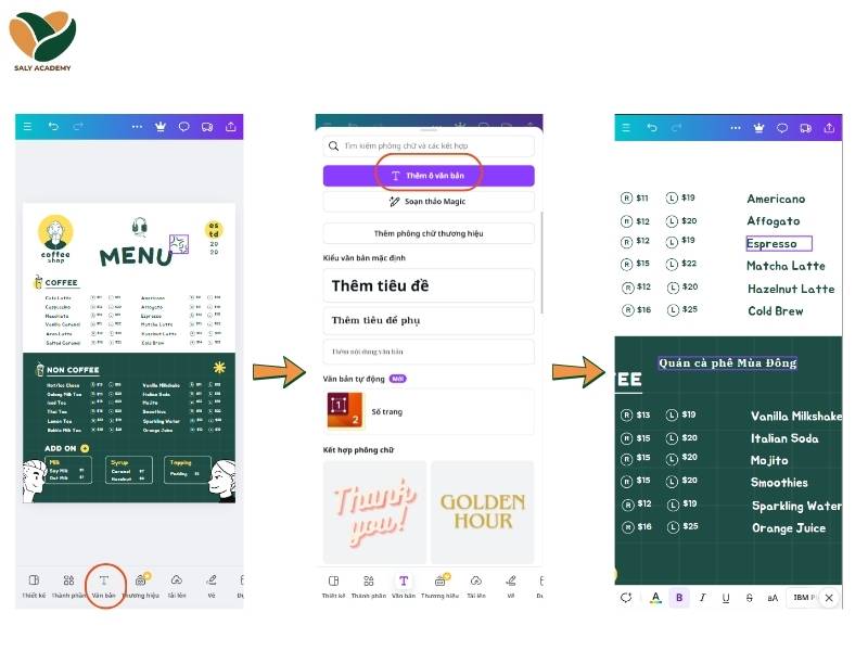 Cách thêm chữ vào menu đồ uống bằng Canva