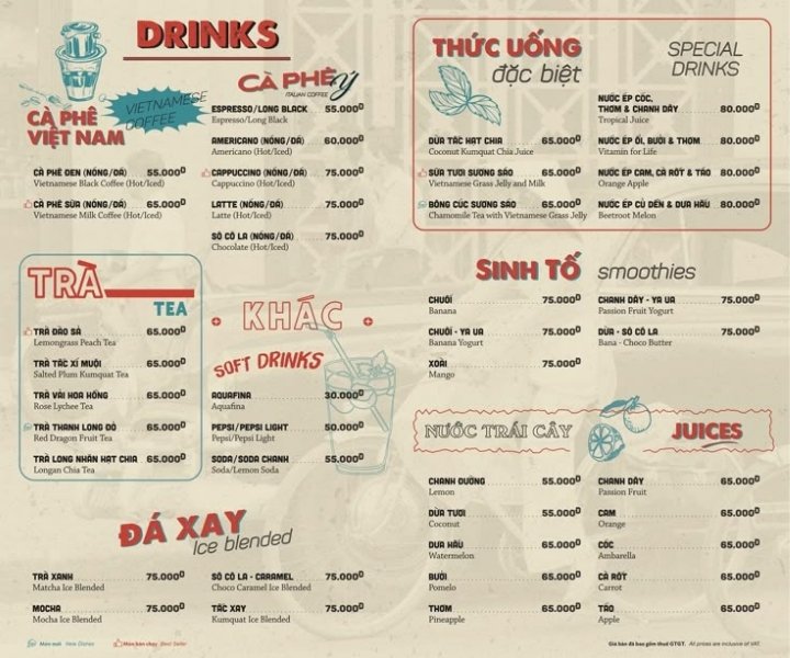 Menu quán cafe theo phong cách hiện đại Menu quán cafe theo phong cách hiện đại