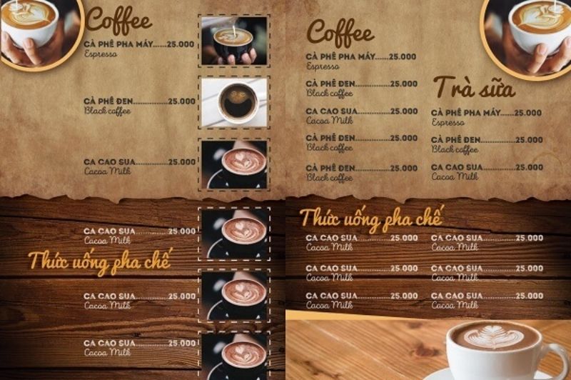 Menu quán cafe Cổ điển Menu quán cafe Cổ điển