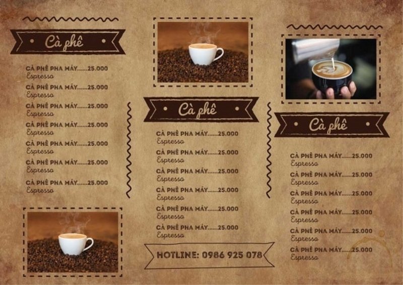 Menu quán cafe Vintage Menu quán cafe Vintage