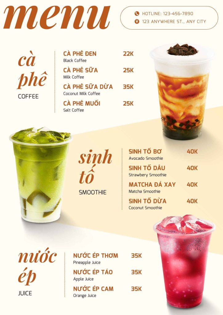 Menu quán cafe theo phong cách đơn giản Menu quán cafe theo phong cách đơn giản
