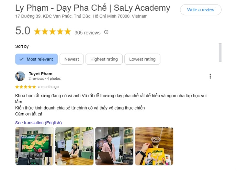 Phản hồi từ học viên trên Google Map Phản hồi từ học viên trên Google Map