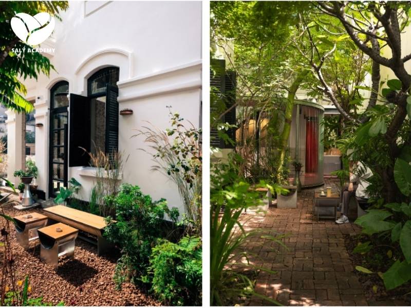 Mô hình quán cafe nhỏ trước sân nhà đơn giản, dễ làm, phù hợp với những căn nhà có khoảng sân trước rộng rãi