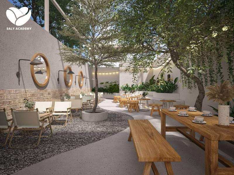Mô hình quán cafe sân vườn đơn giản Mô hình quán cafe sân vườn đơn giản