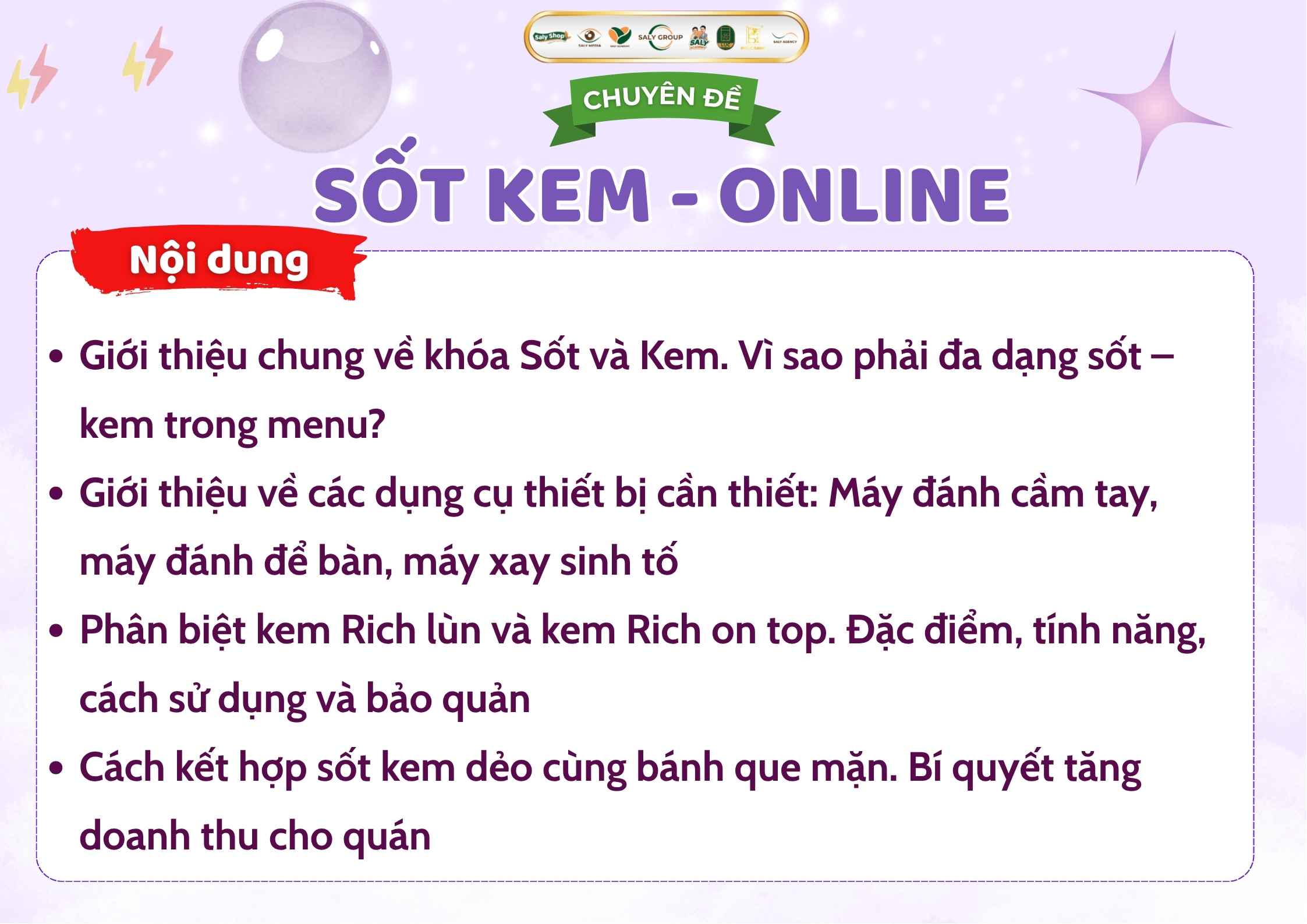 Nội dung khóa học Sốt kem Online tại Ly Phạm - Dạy Pha Chế
