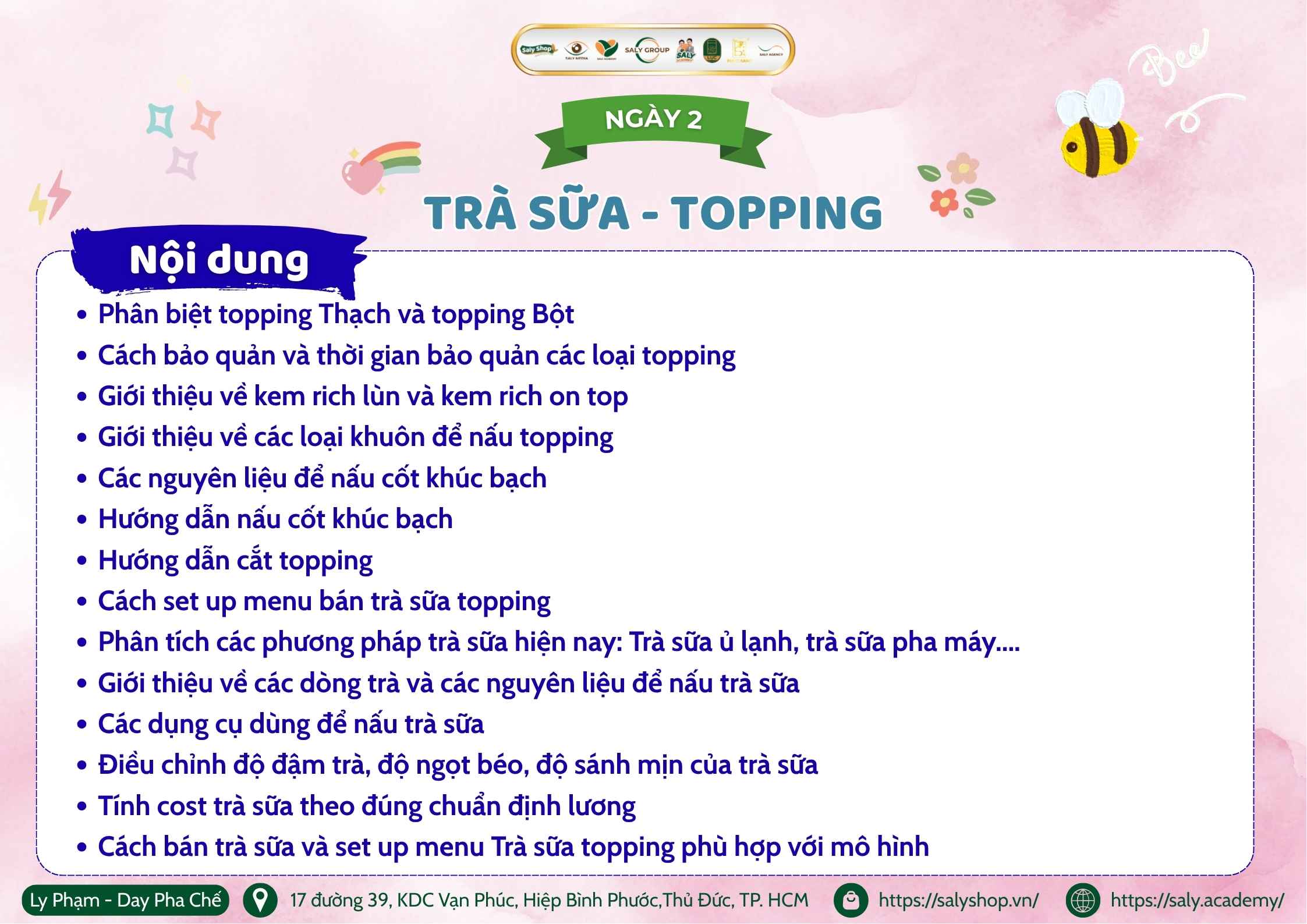Nội dung khóa học Trà sữa - Topping tại Ly Phạm - Dạy Pha Chế
