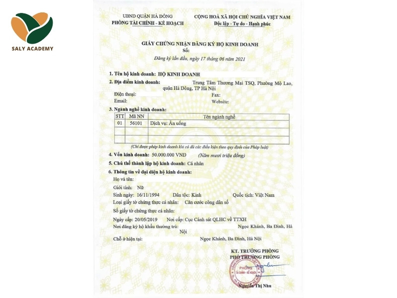 Giấy chứng nhận đăng ký hộ kinh doanh Giấy chứng nhận đăng ký hộ kinh doanh