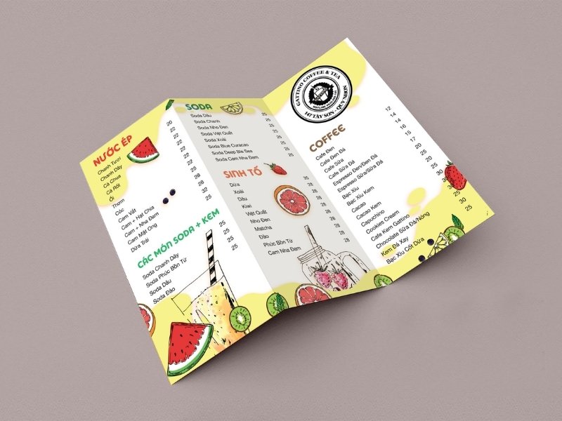 Menu gấp 3, lật mở như tạp chí Menu gấp 3, lật mở như tạp chí