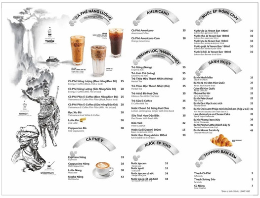 Menu quán cafe theo phong cách sang trọng