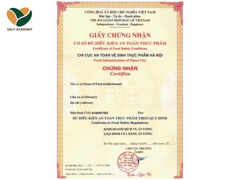 Giấy chứng nhận cơ sở đủ điều kiện an toàn thực phẩm