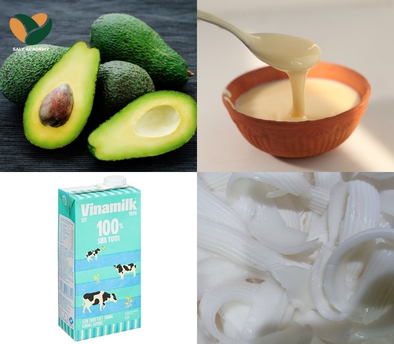 Một số nguyên liệu để làm sinh tố bơ dừa
