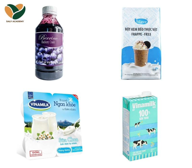 Một số nguyên liệu để làm món việt quất đá xay Một số nguyên liệu để làm món việt quất đá xay