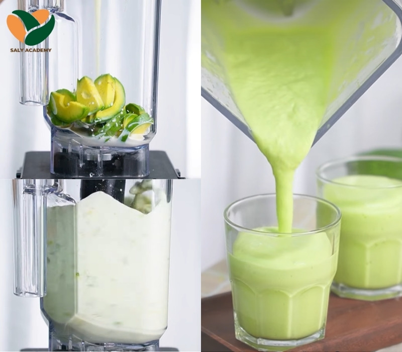 Cho lần lượt các nguyên liệu vào máy xay sinh tố