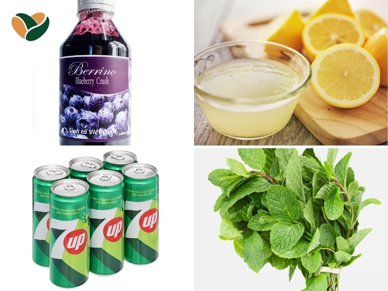 Nguyên liệu chuẩn bị làm soda việt quất