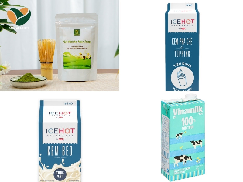 Nguyên liệu để làm matcha macchiato Nguyên liệu để làm matcha macchiato