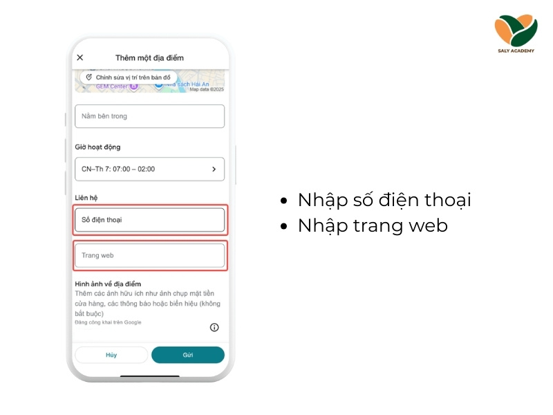 Thêm thông tin số điện thoại và trang web Thêm thông tin số điện thoại và trang web