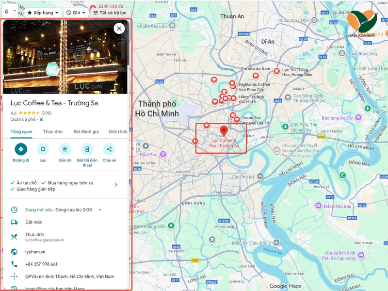 Kết quả doanh nghiệp hiển thị trên GG Map