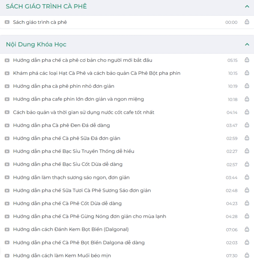 Nội dung khóa học online Cà phê