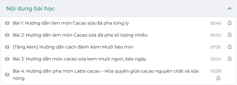 Nội dung khóa học online Cacao