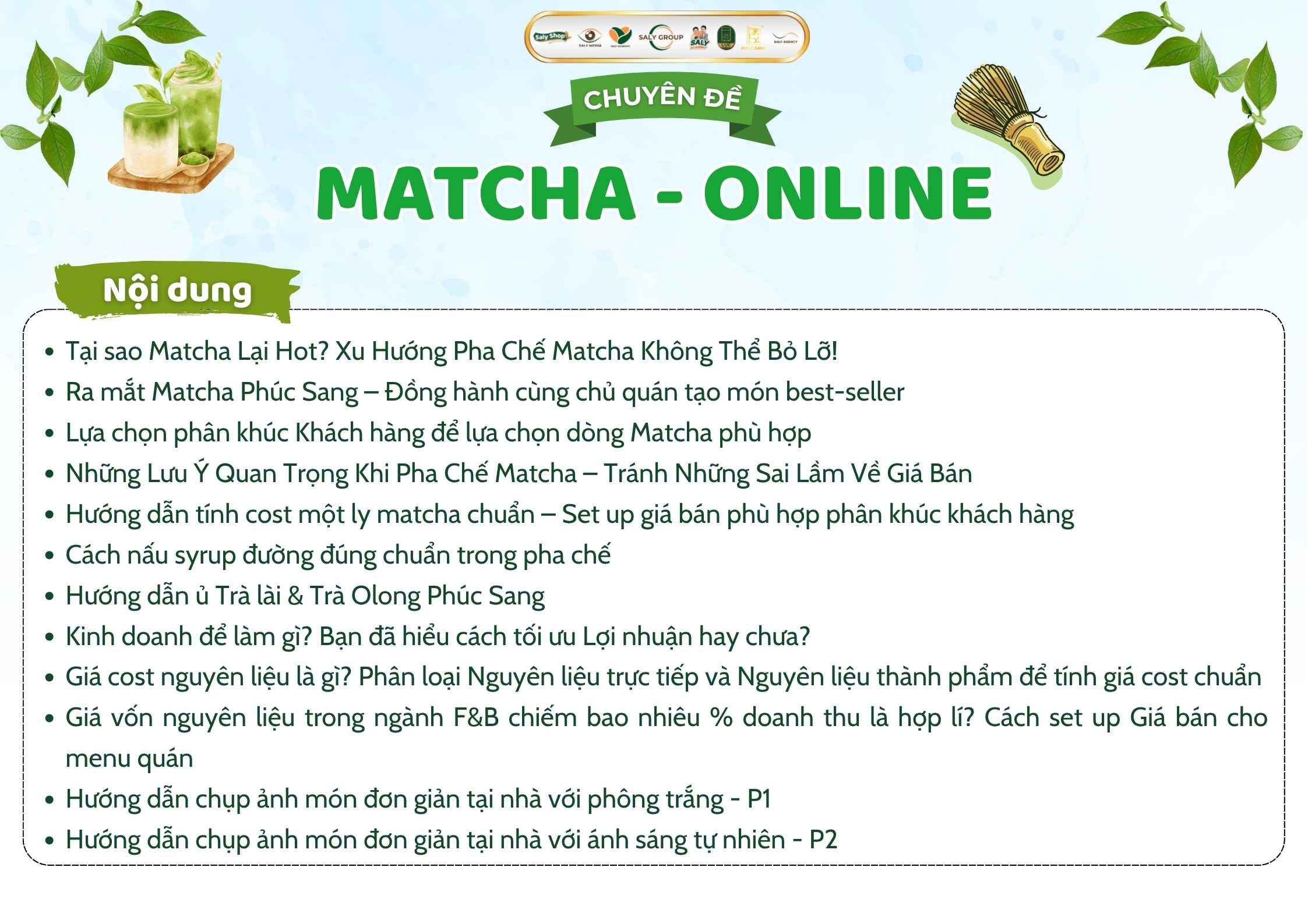 Nội dung khóa học pha chế đồ uống Matcha Hottrend (Online) | SaLy Academy