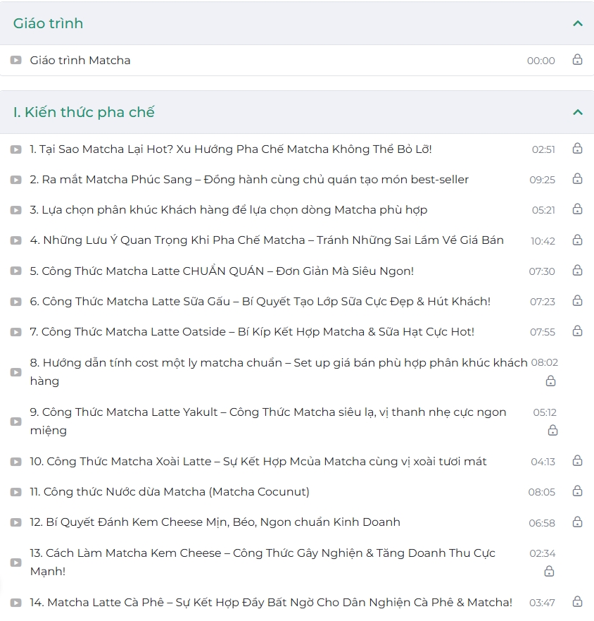 Nội dung khóa học online Matcha tại Saly Academy