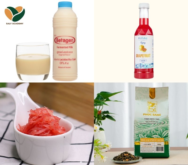 Nguyên liệu trà bưởi hồng Yakult Nguyên liệu trà bưởi hồng Yakult