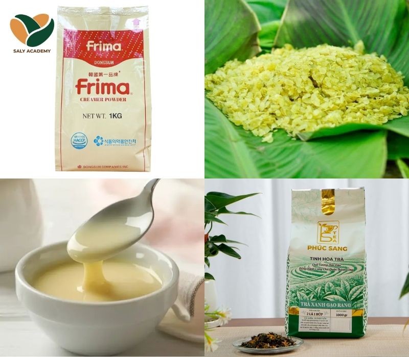 Nguyên liệu để làm trà sữa gạo rang kem cốm