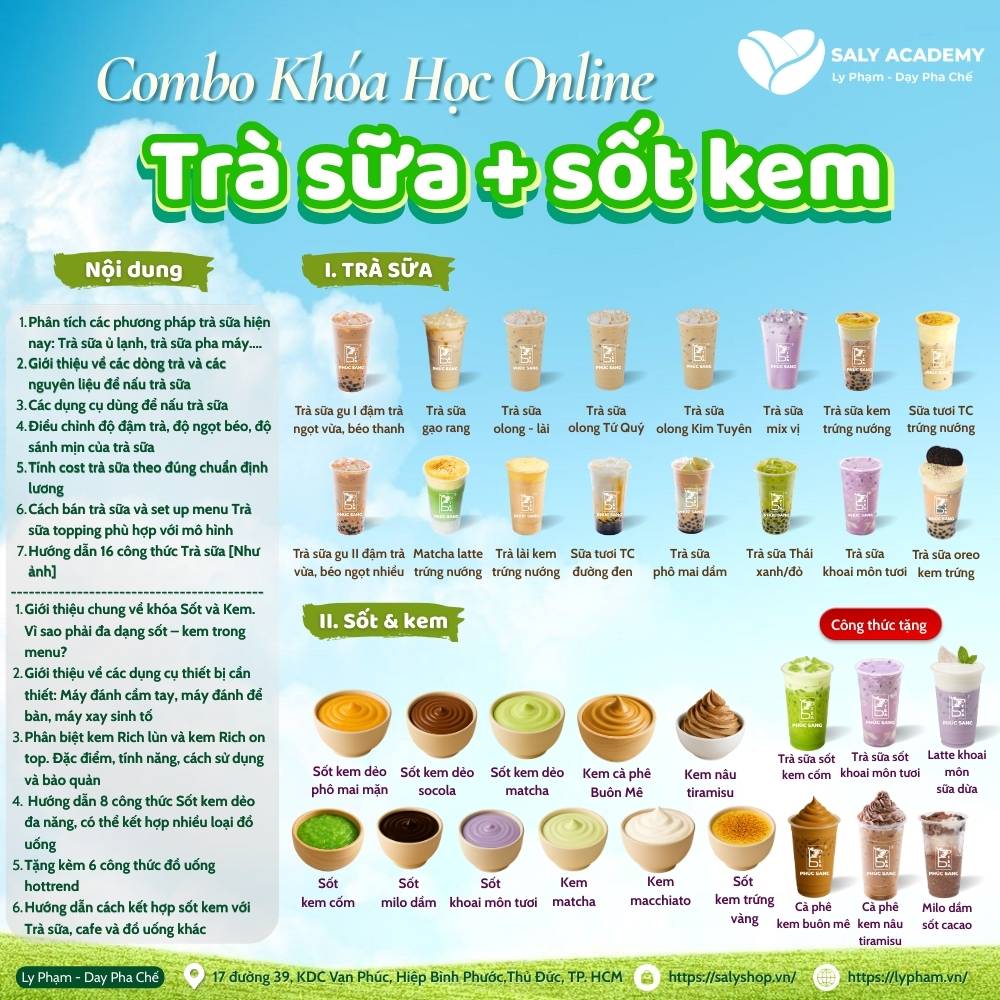 Nội dung combo khóa học Trà sữa - Sốt kem Online