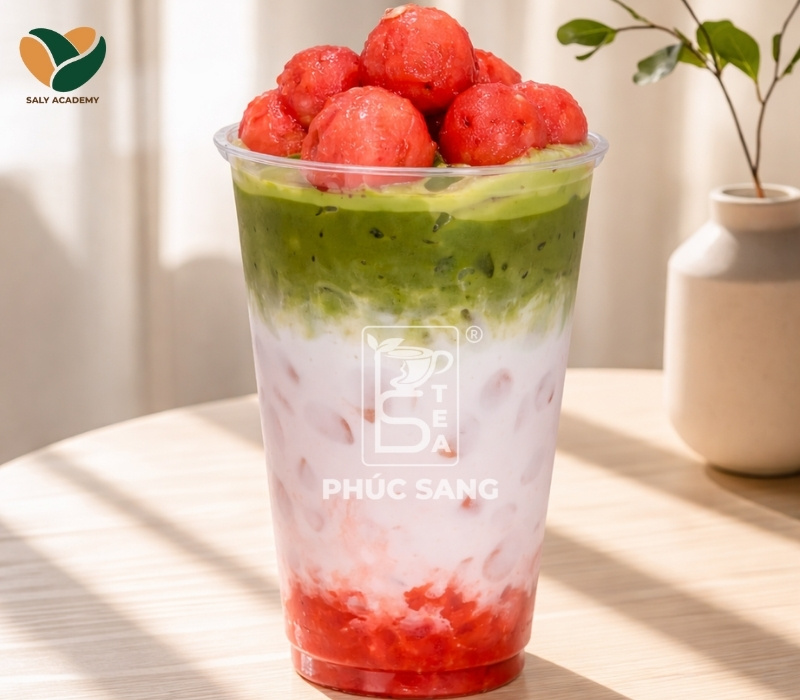 Cách làm matcha latte dưa hấu đỏ chuẩn vị kinh doanh