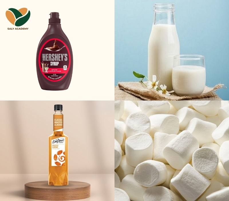 Nguyên liệu làm món choco sữa hạnh nhân thơm béo