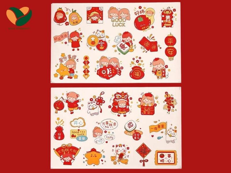 Trang trí sticker Tết dán ly take away