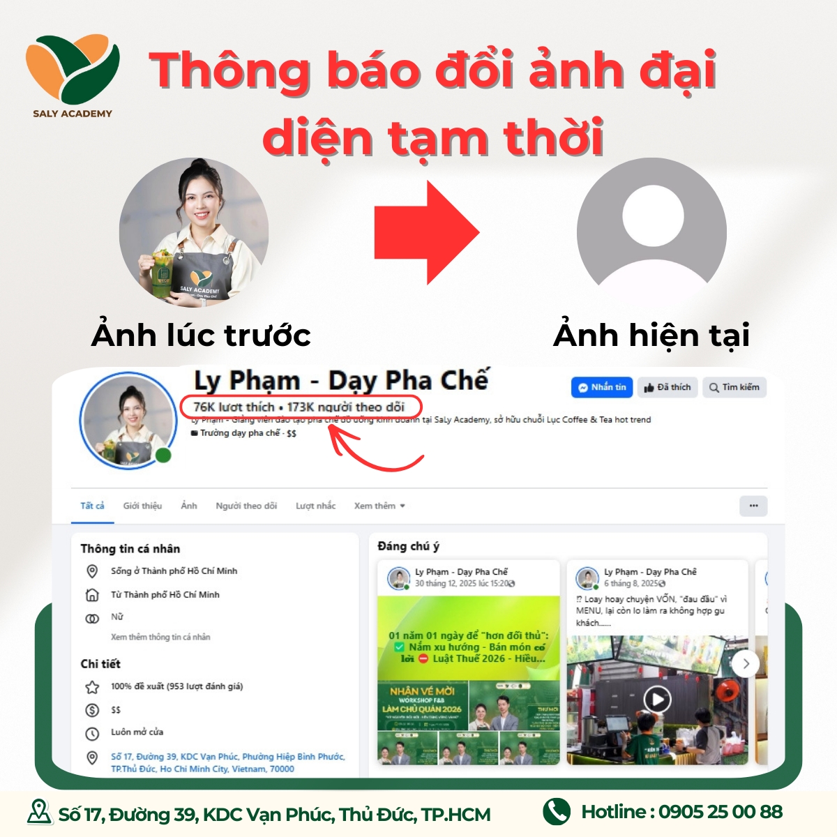 Thông báo cập nhật giao diện Fanpage Ly Phạm - Dạy Pha Chế (tạm thời)