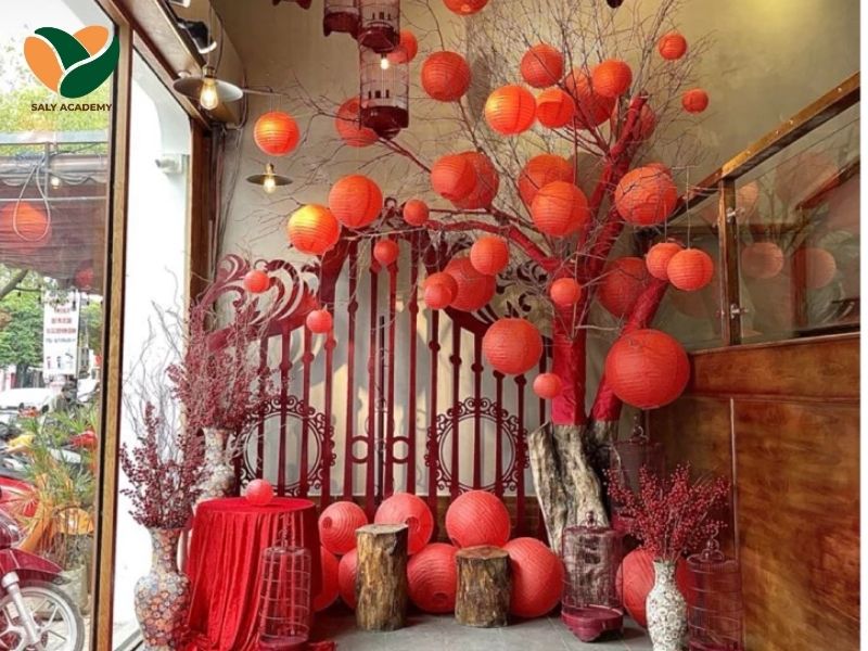 Trang trí tết không gian bên trong quán