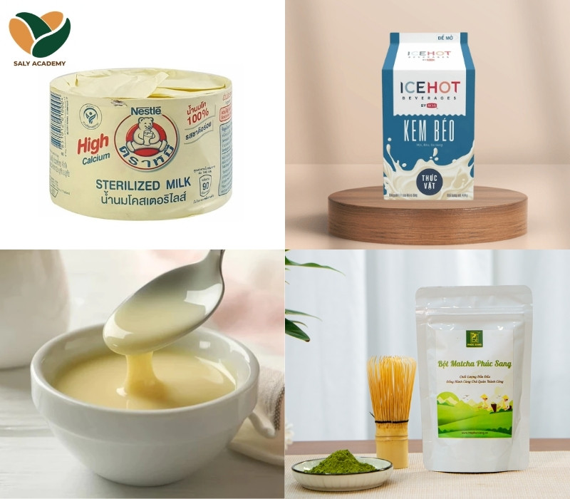 Nguyên liệu để làm matcha latte sữa gấu